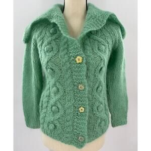Free People Mint Sea Green Mohair Knit Cardigan Sweater Vintage Grannycore M